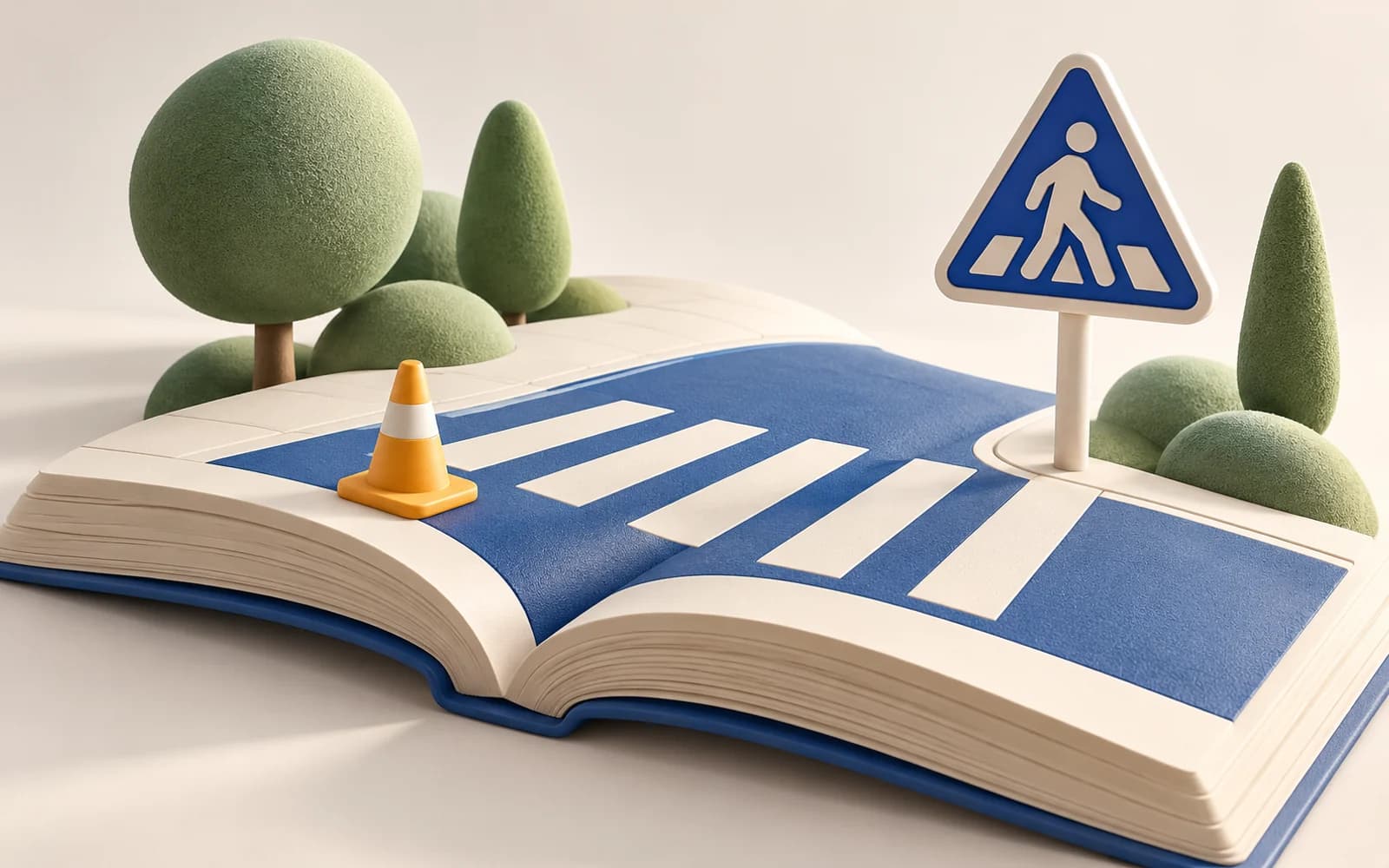 BCSA project cover project illustration: an open book forming a road crossing with a safety cone